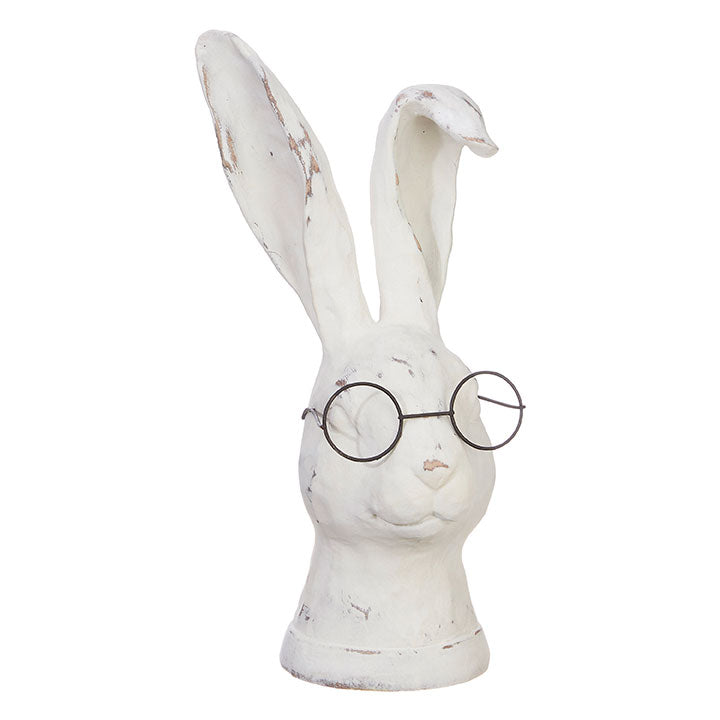 Distressed Rabbit with Floppy Ears and Glasses Decorative Figurine