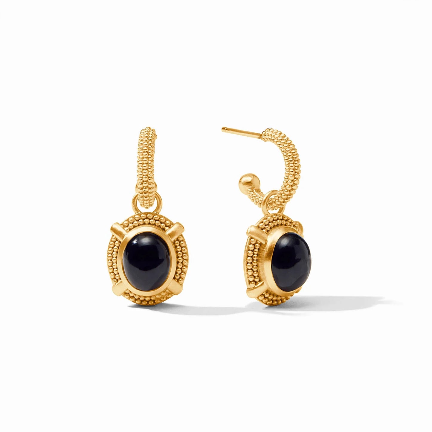 Cabochon Hoop & Charm Earring - Obsidian Black