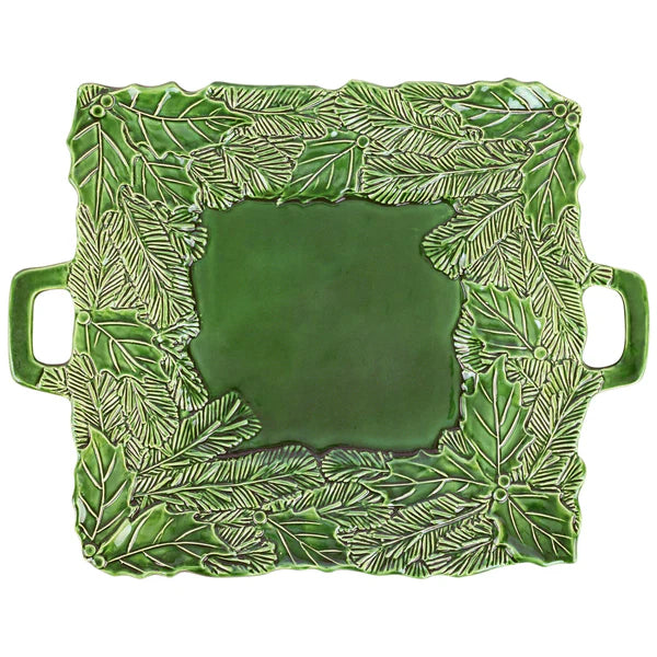 Green Figural Square Handled Platter