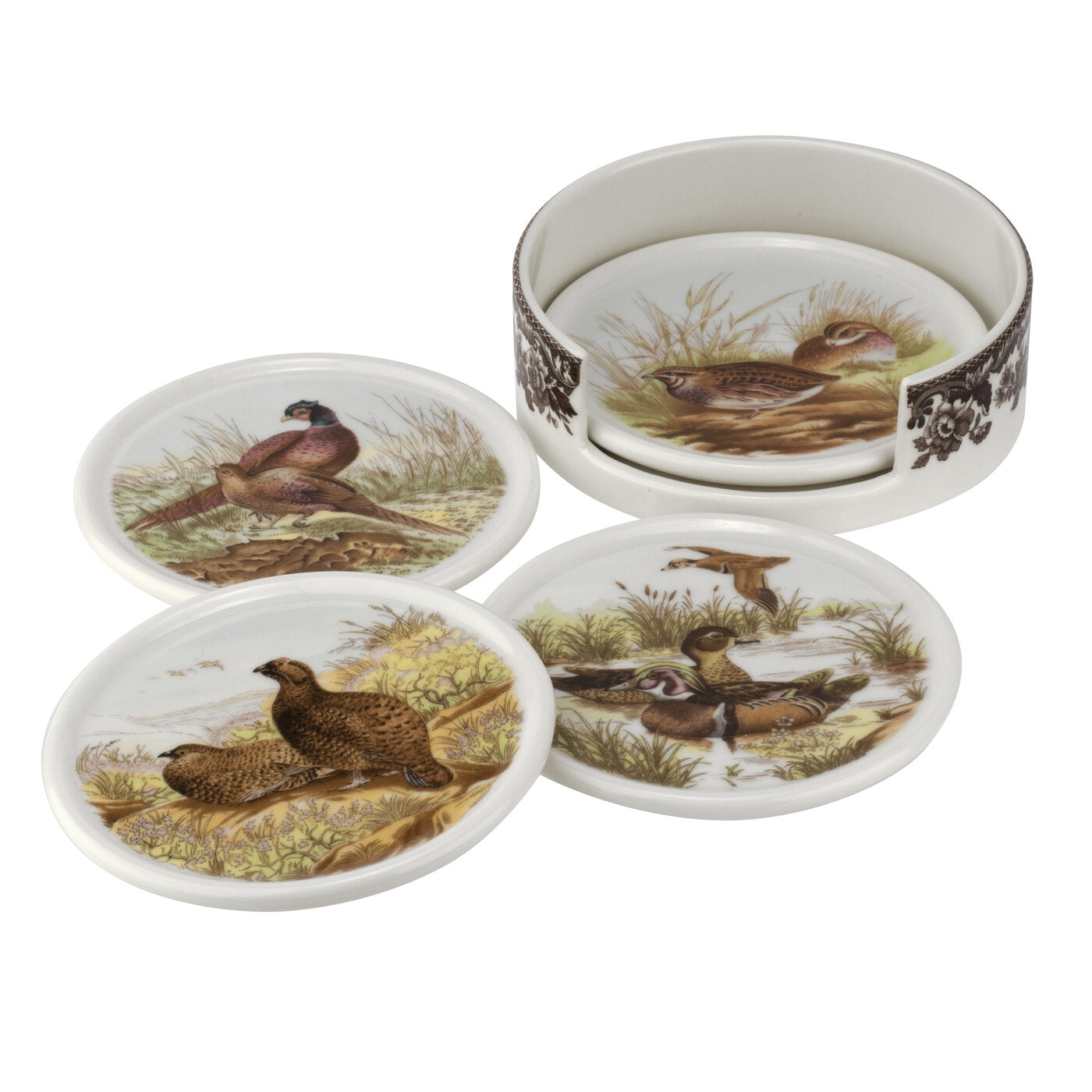 Woodland Ceramic Coasters with Holder - Set of 4
