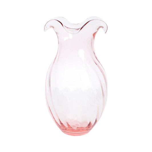 Hibiscus Glass Pink Vertical Fluted Small Vase