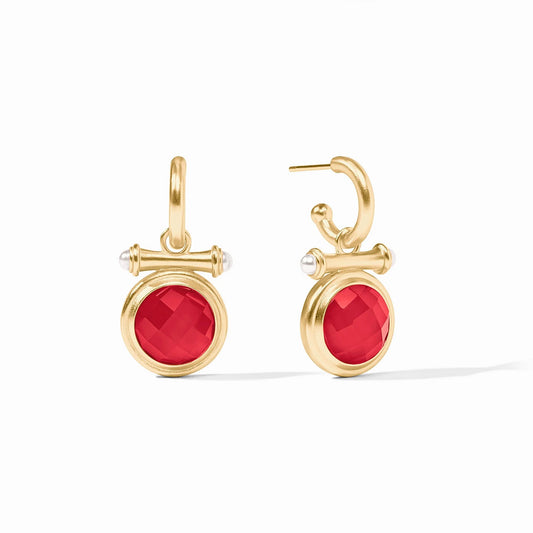 Bamboo Hoop & Charm Earring, Iridescent Strawberry