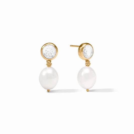 Mia Pearl Drop Earring, Gold - Clear Crystal