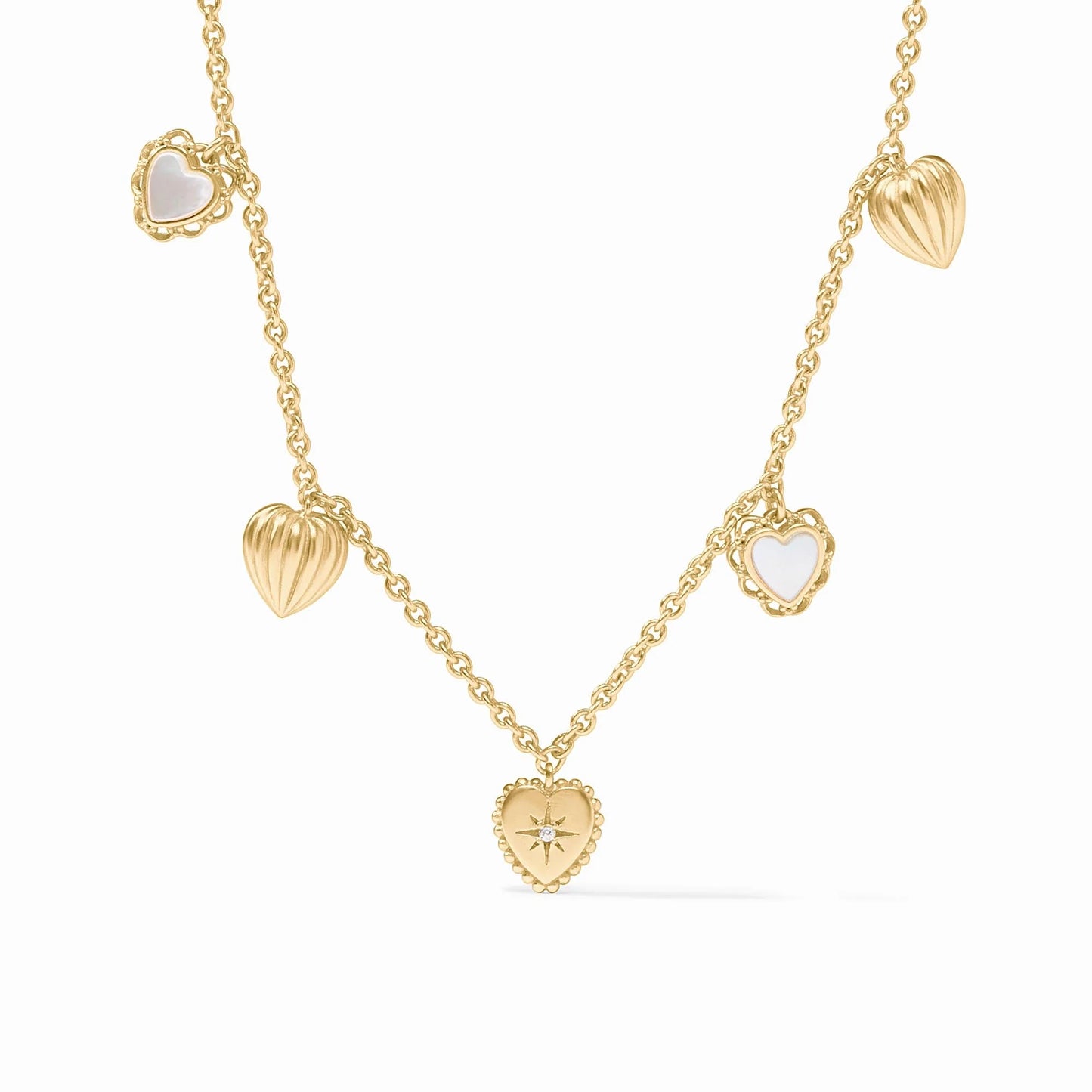 Heart Delicate Charm Necklace, Mother of Pearl - Cubic Zirconia