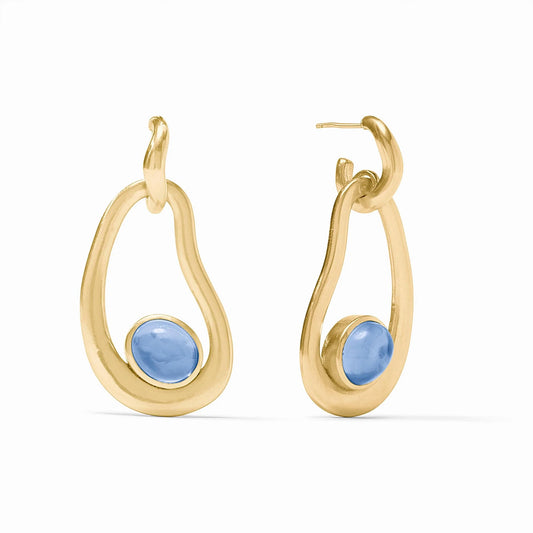 Wave Statement Earring, Gold - Iridescent Chalcedony Blue